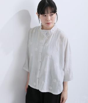 ドット刺繍スタンド襟ドルマンブラウス(ライトグレー-F)
