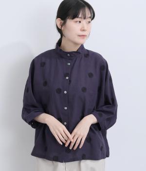 ドット刺繍スタンド襟ドルマンブラウス(ダークパープル-F)