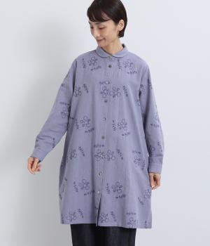プラント刺繍ショールカラーロングブラウス（ネイビー・F）