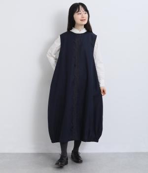 コットンリネンレーシーコクーン ジャンパースカート（ネイビー・F）