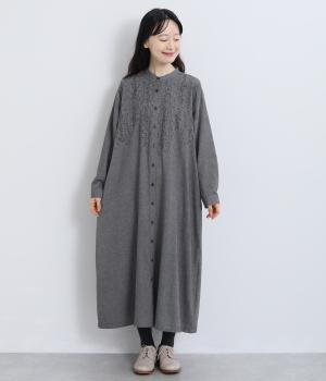 綾シャンブレー草木刺繍ワンピース（チャコールグレー・F）
