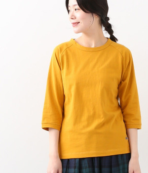 リサイクルコットン天竺ラグランTシャツ(7分袖)(マスタード-M)
