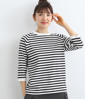 リサイクルコットン天竺ボーダーラグランTEE(7分袖)