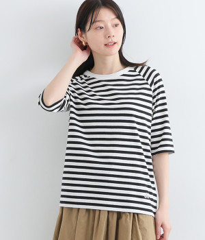 リサイクルコットンボーダーラグラン5分袖TEE