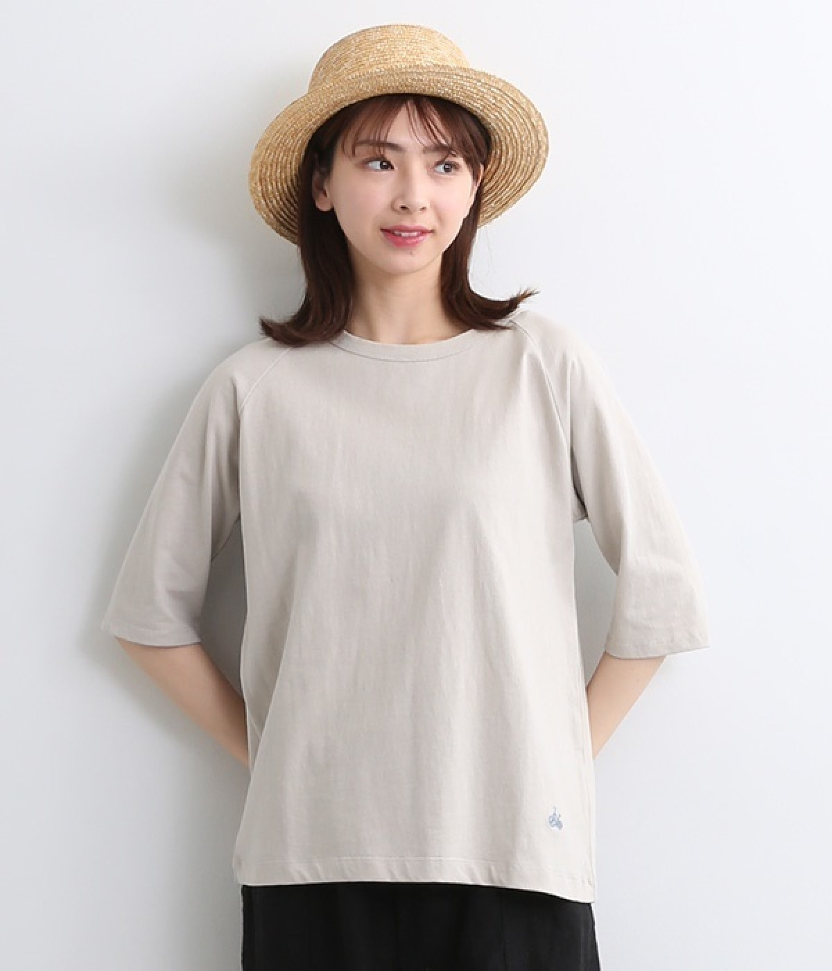 リサイクルコットンラグラン5分袖TEE(グレー-M)