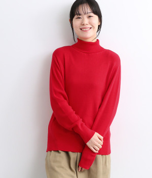 コットンニットタートルネックプルオーバー(レッド-ONESIZE)
