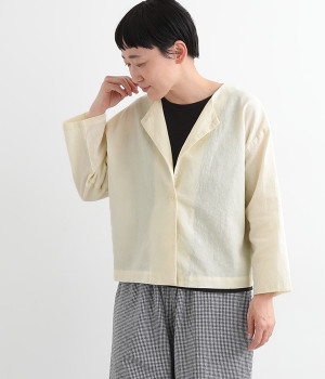 コットンリネンキャンバスショートシャツジャケット7分袖(アイボリー-ONESIZE)