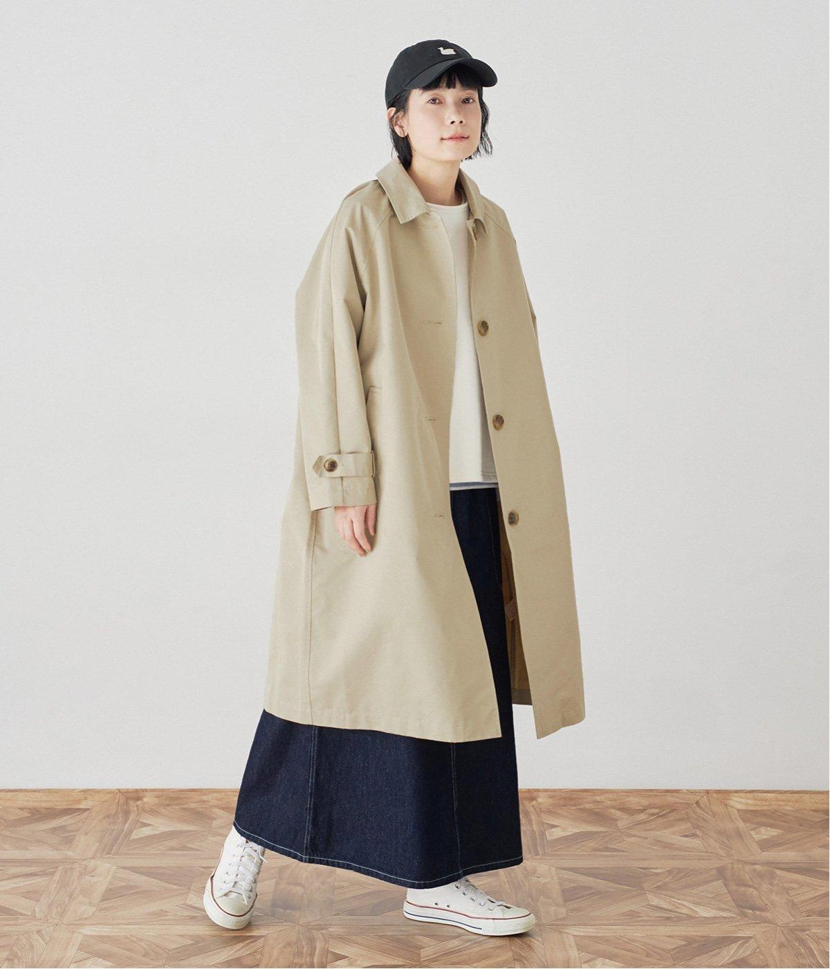 コットンポリエステルギャバツイルアンブレラヨークステンカラーロング