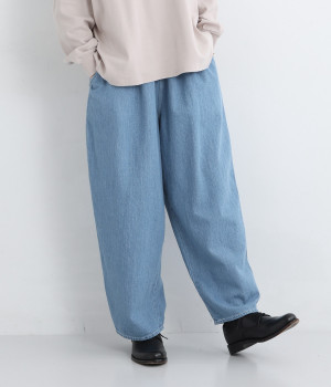 コットンリネンデニム バックポケットマオパンツ(ライトインディゴ-ONESIZE)