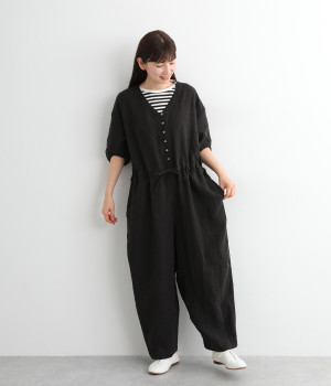 平織リネンパフスリーブオールインワン｜Bliss bunch（ブリスバンチ