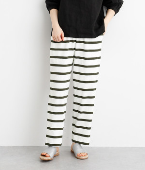 OE天竺ボーダーイージーパンツ(オフホワイト×スミクロ-ONESIZE)