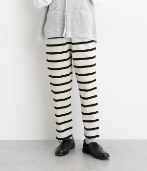 OE天竺ボーダーイージーパンツ(グレージュ×ブラック-ONESIZE)