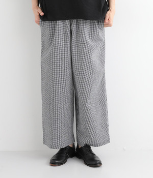 コットンリネンキャンバスストレートパンツ(ギンガム-ONESIZE)