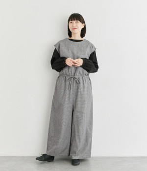 コットンリネン高密度カンフーサロペット(千鳥格子-ONESIZE)