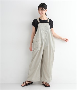 撥水ナイロン平織り裾ドローコードジョガーサロペットパンツ(グレー-ONESIZE)