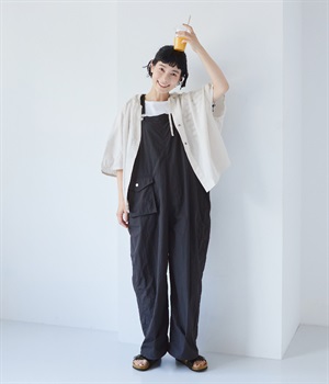 撥水ナイロン平織り裾ドローコードジョガーサロペットパンツ(ネイビー-ONESIZE)