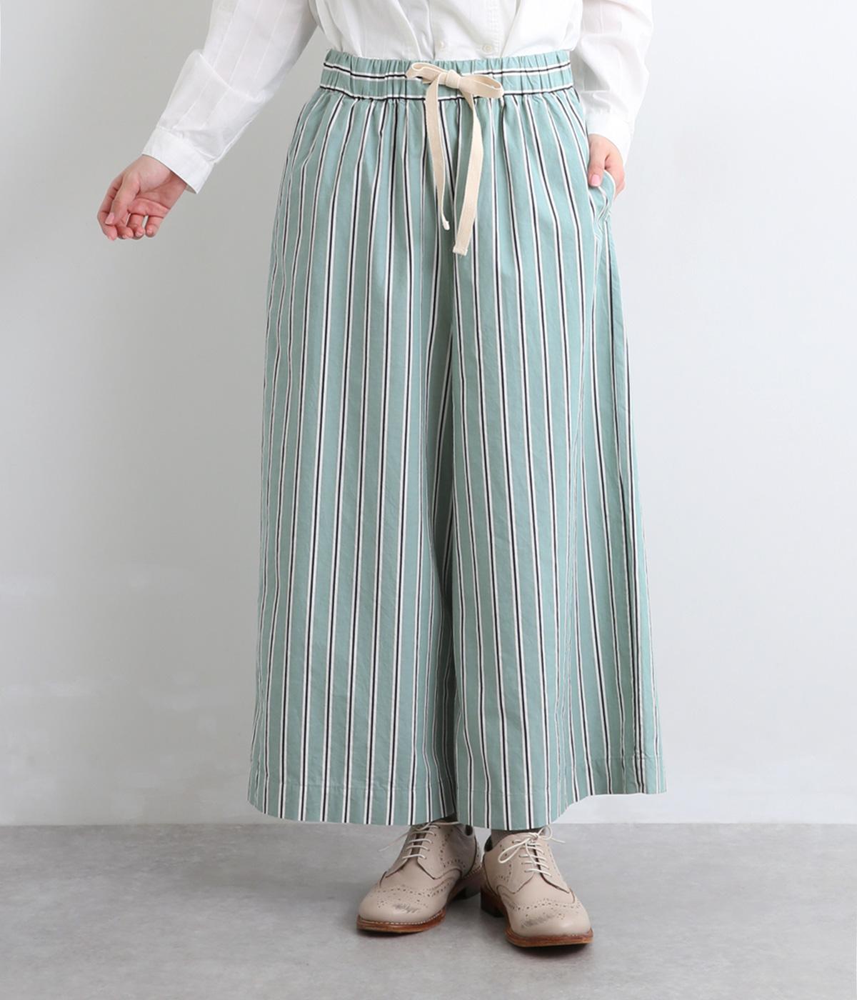 コットンドビーストライプルーミーパンツ(グリーンストライプ-F)