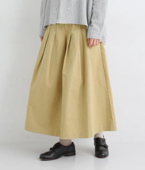 コットンツイル タックサイドリボンスカート(ベージュ-ONESIZE)