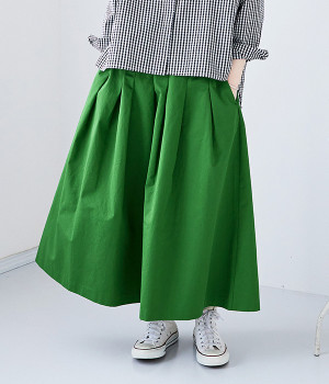 コットンツイル タックサイドリボンスカート(グリーン-ONESIZE)