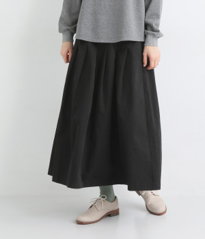 コットンツイル タックサイドリボンスカート(ブラック-ONESIZE)