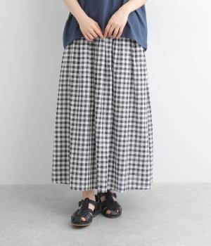 スラブ入りコットンボイルギャザースカート(オフホワイト×インクブラック-ONESIZE)