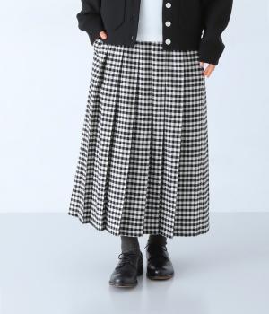 コットンリネンヘリンボーンピンタックプリーツスカート(ギンガムチェック-F)