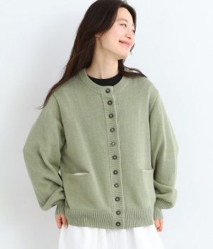 コットンリネンニット 多釦カーディガン(サージグリーン-ONESIZE)