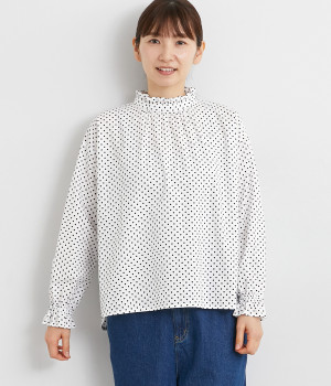 キャンディースリーブフリル襟ブラウス(オフホワイト×ブラックドット-ONESIZE)