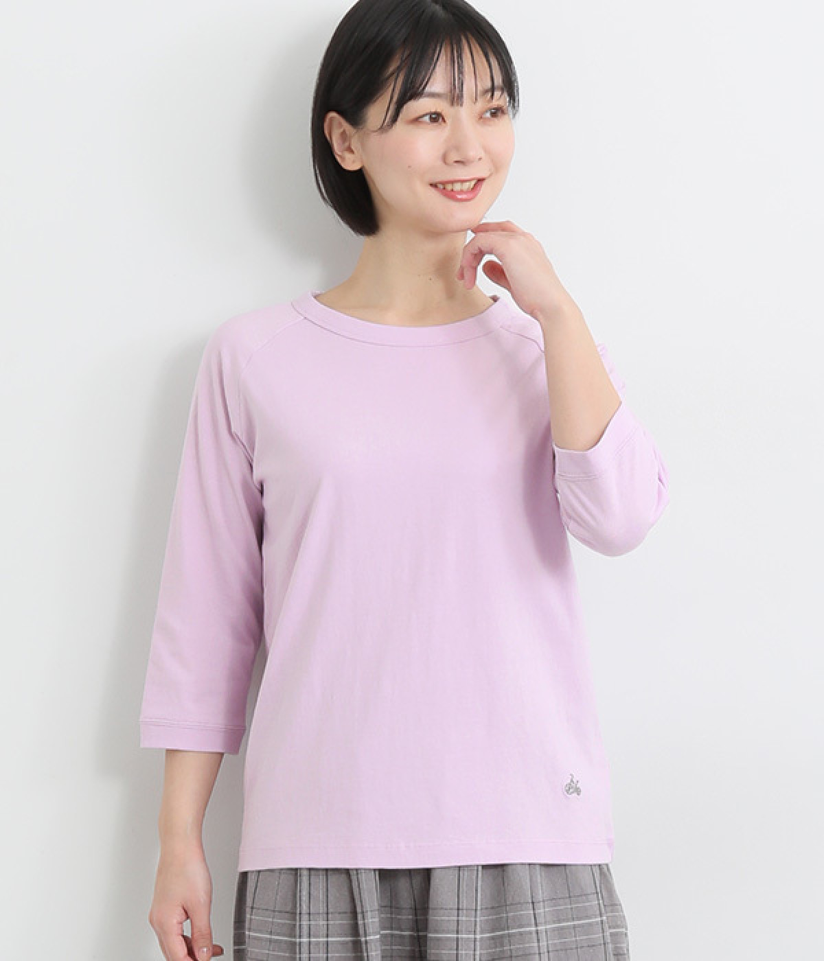 リサイクルコットン天竺 ラグラン７分袖Tシャツ(ラベンダー-M)