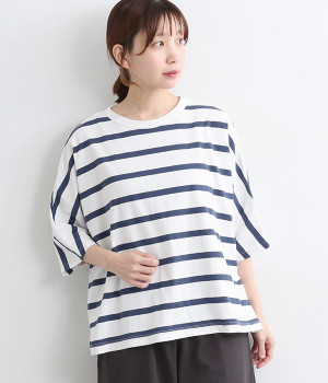 OE天竺ボーダードルマンスリーブプルオーバー(オフホワイト×ブルー-ONESIZE)