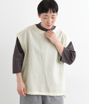 コットンリネンキャンバス裾ドロストスリーブレスプルオーバー(アイボリー-ONESIZE)