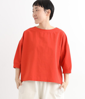 コットンリネンウェザークロスリブ付きワイドプルオーバー(オレンジレッド-ONESIZE)