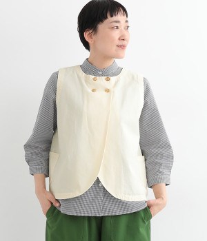 コットンリネンウェザークロス2wayダブルボタンポケ付ベスト(アイボリー-ONESIZE)