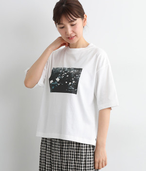 ラフィ天竺転写プリントワイドTシャツ(オフホワイト-ONESIZE)