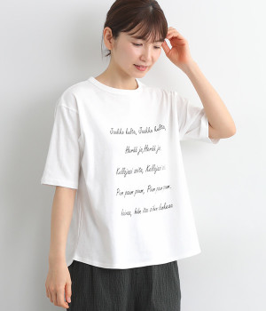 ラフィ天竺リリックスプリント裾ラウンドTシャツ(オフホワイト-ONESIZE)
