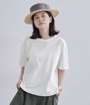 リサイクルコットン天竺サークルアップリケTシャツ(オフホワイト-ONESIZE)