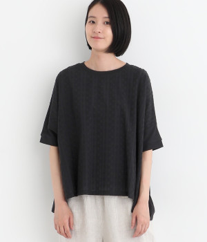 カットソー×布帛刺繍ワイドプルオーバー(ブラック-ONESIZE)