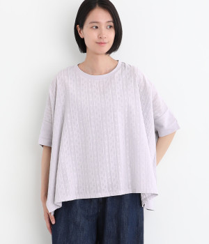 カットソー×布帛刺繍ワイドプルオーバー(ライトグレー-ONESIZE)