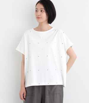 部分ラメ刺繍フレンチスリーブワイドプルオーバー(オフホワイト-ONESIZE)