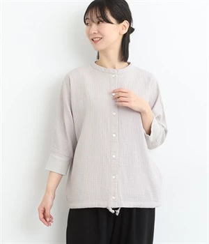 ダブルガーゼ袖口リブドルマンカーディガン(裾ドロスト仕様)(ライトグレー-ONESIZE)