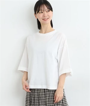 コットン天竺ワイドスリーブTシャツ(オフホワイト-ONESIZE)
