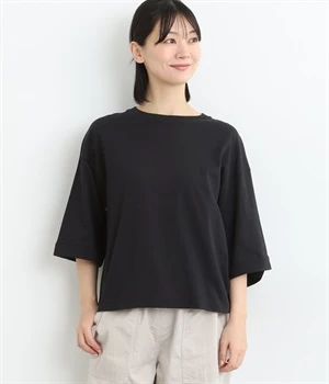 コットン天竺ワイドスリーブTシャツ(ブラック-ONESIZE)
