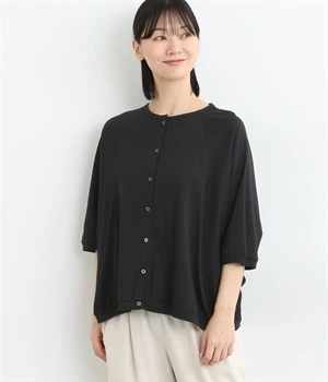 MVSコットン天竺クルーネックドルマンカーディガン(ブラック-ONESIZE)