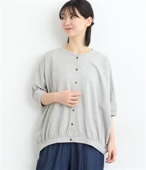 鹿の子ドルマン裾ギャザーワイドカーディガン(杢グレー-ONESIZE)