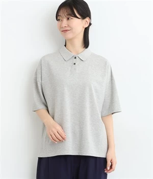 鹿の子ポロ襟ワイドプルオーバー(杢グレー-ONESIZE)