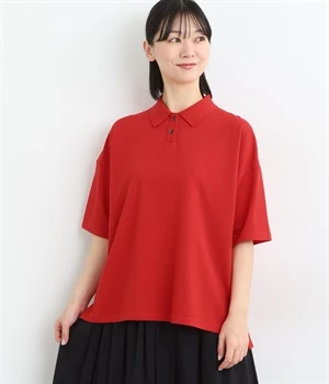 鹿の子ポロ襟ワイドプルオーバー(レッド-ONESIZE)