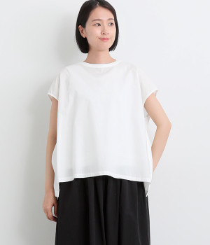 コットンタイプライターワッシャー異素材切替スリーブレスプルオーバー(オフホワイト-ONESIZE)