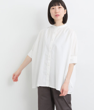 コットンタイプライターワッシャーワイドカフスギャザーシャツ(オフホワイト-ONESIZE)