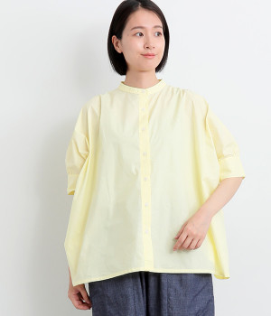 コットンタイプライターワッシャーワイドカフスギャザーシャツ(イエロー-ONESIZE)