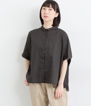 コットン総柄プリントワイドシャツ(ドットプリント-ONESIZE)